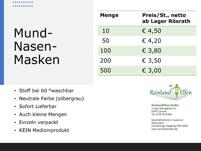 Mund-Nasen-Masken lieferbar – auch in kleinen Gebinden